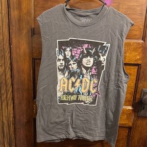 AC/DC Gray Sleeveless Band Tee with Yellow & Pink Graphic